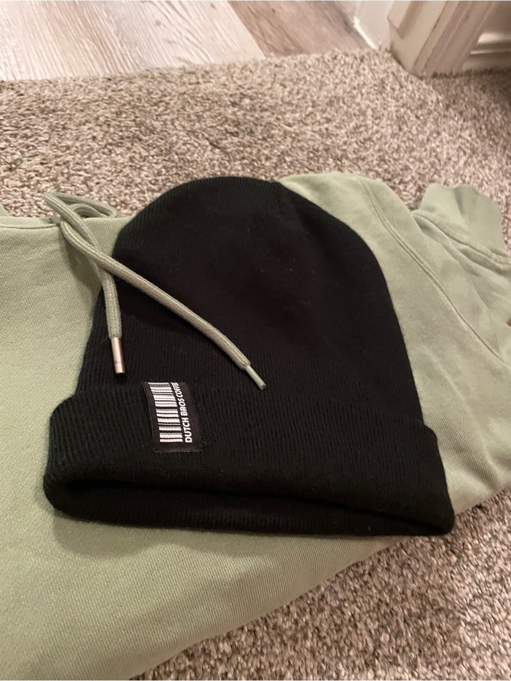 Dutch Bros Coffee Black Knit Beanie winter hat w/ Barcode designed Logo Patch.